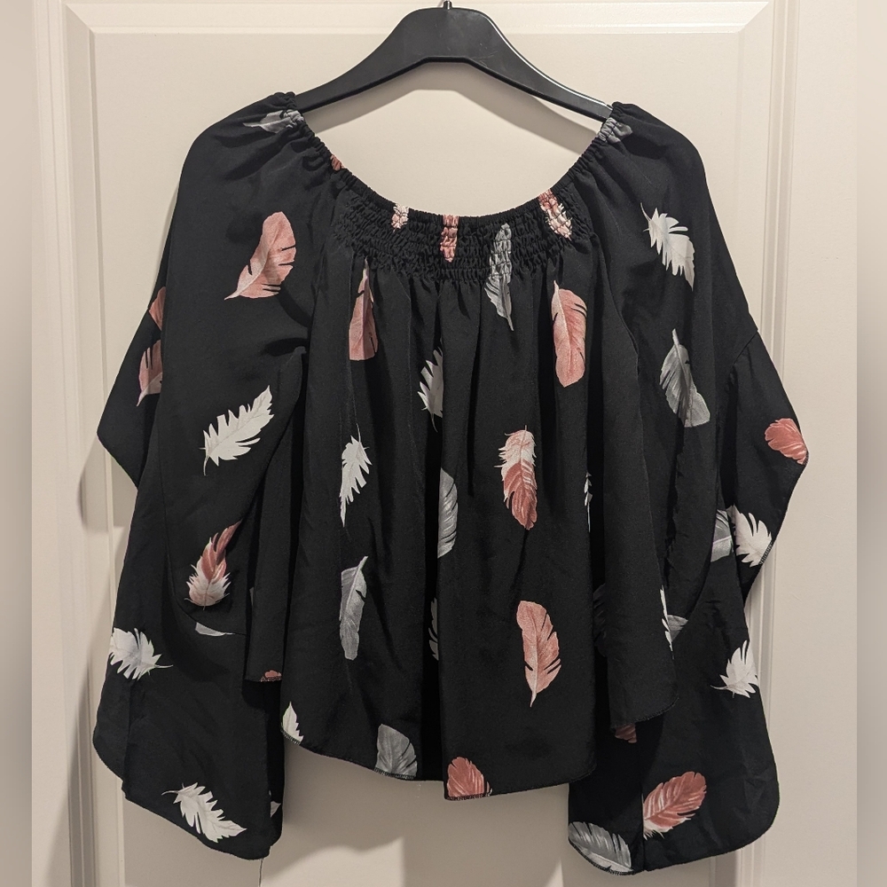 SHEIN Black and Pink Bell Sleeve Blouse